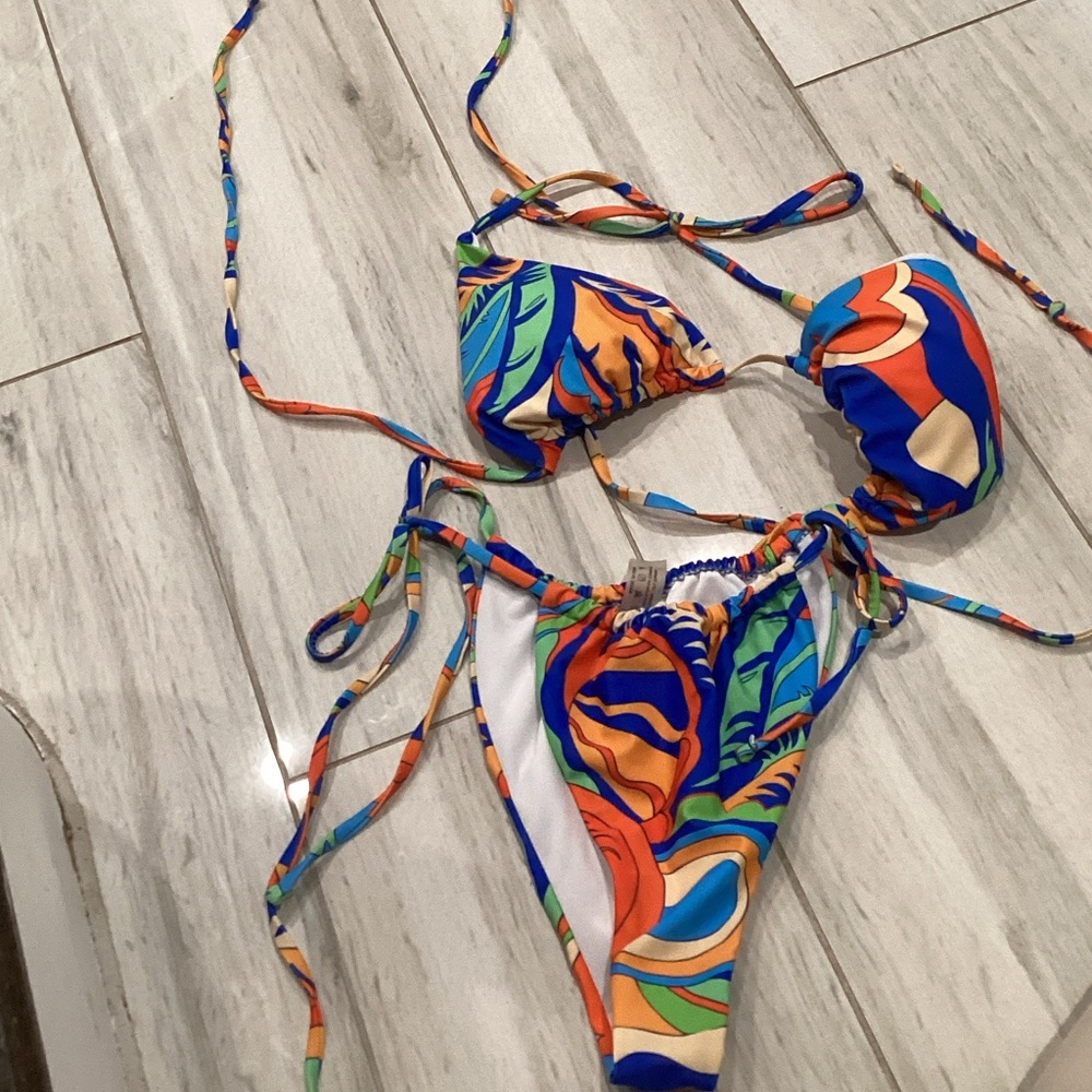 Women’s Multicolor Tie-String Bikini Top and Bottom